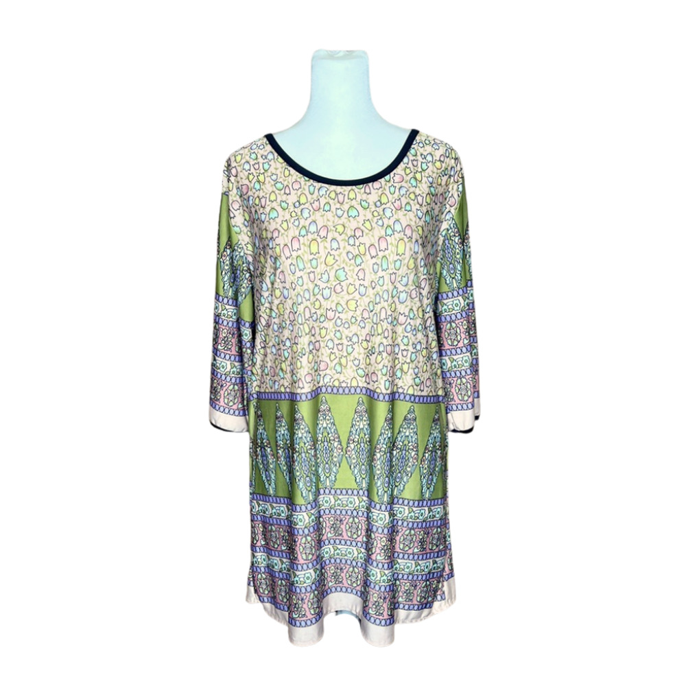 Vtg 90s Diane Von Furstenberg Dress Multi-color Floral Artsy Boho Mod Maximalist